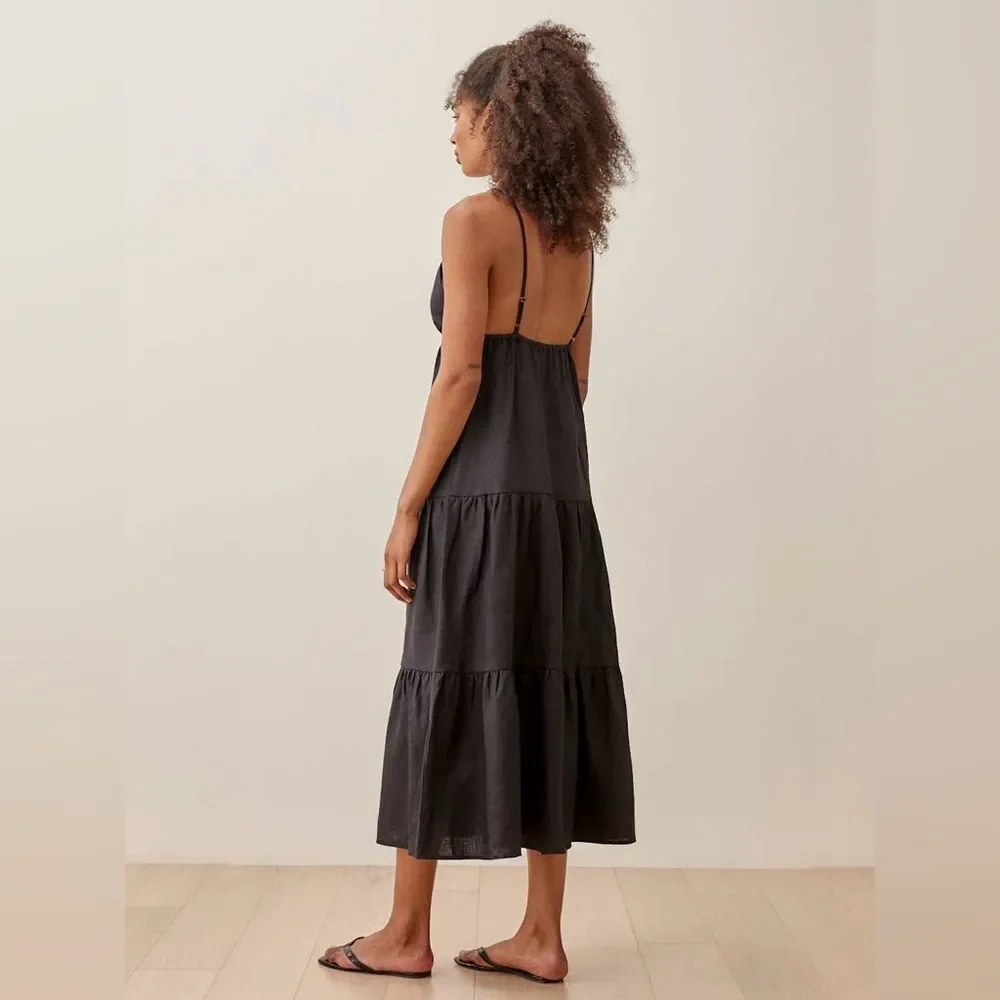 NEW REFORMATION Odella Linen Dress in black - Picture 6 of 9